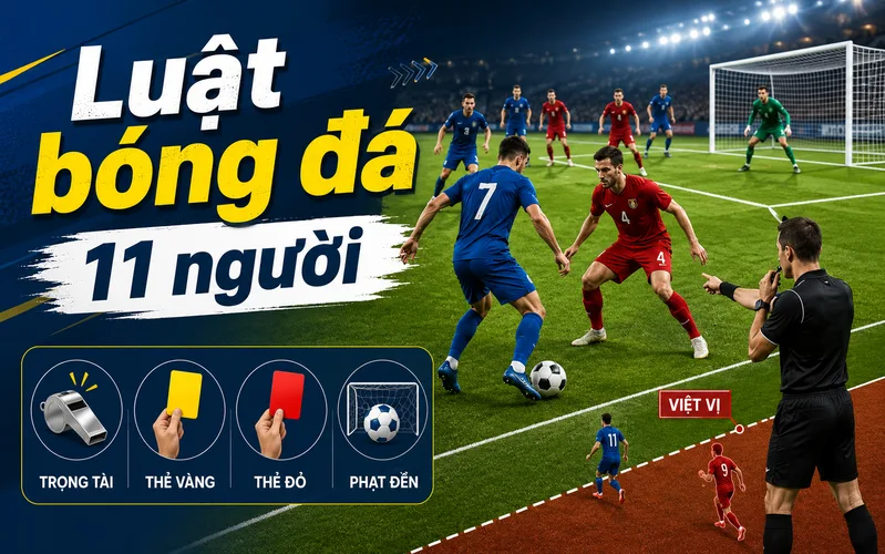 Luật bóng đá 11 người quy định cụ thể từ số lượng cầu thủ, kích thước sân đến việt vị, thẻ phạt và các tình huống cố định