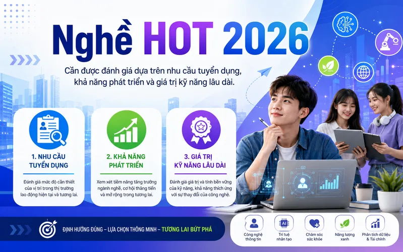 Nghề HOT 2026 cần được đánh giá dựa trên nhu cầu tuyển dụng, khả năng phát triển và giá trị kỹ năng lâu dài.